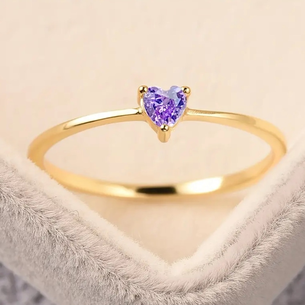 Dainty Purple and Gold Heart Ring